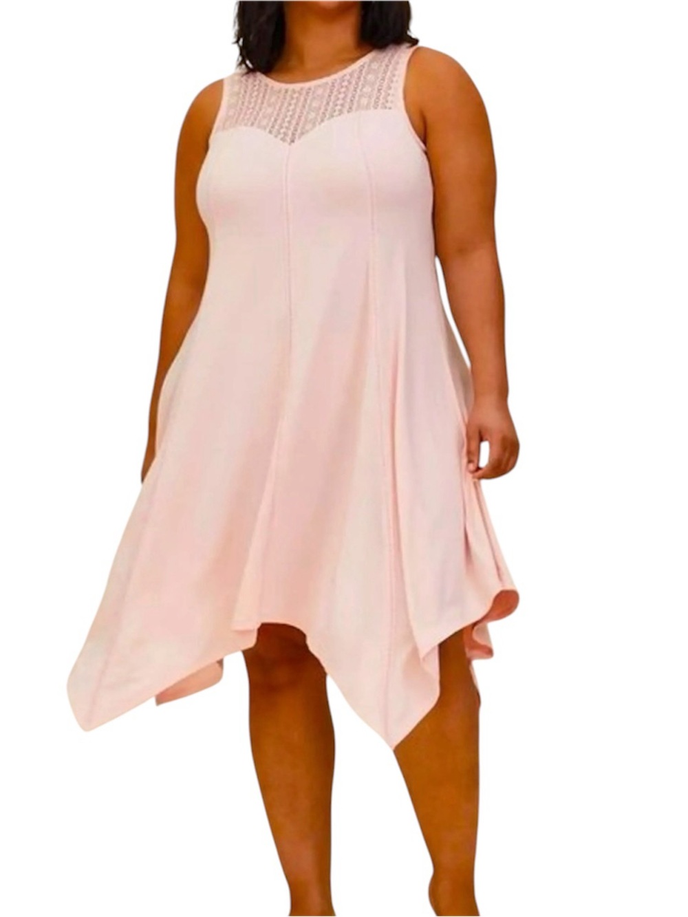 Torrid Blush Lace Yoke Handkerchief Hem Dress